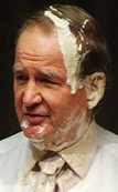 Pat Buchanan with salad dressing all over his face